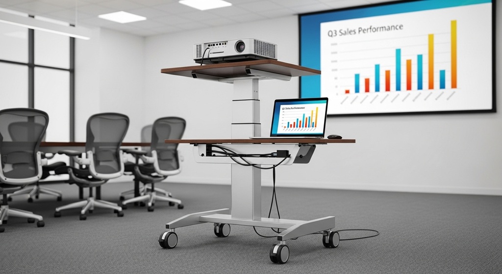 Portable tripod projector stand for business presentations