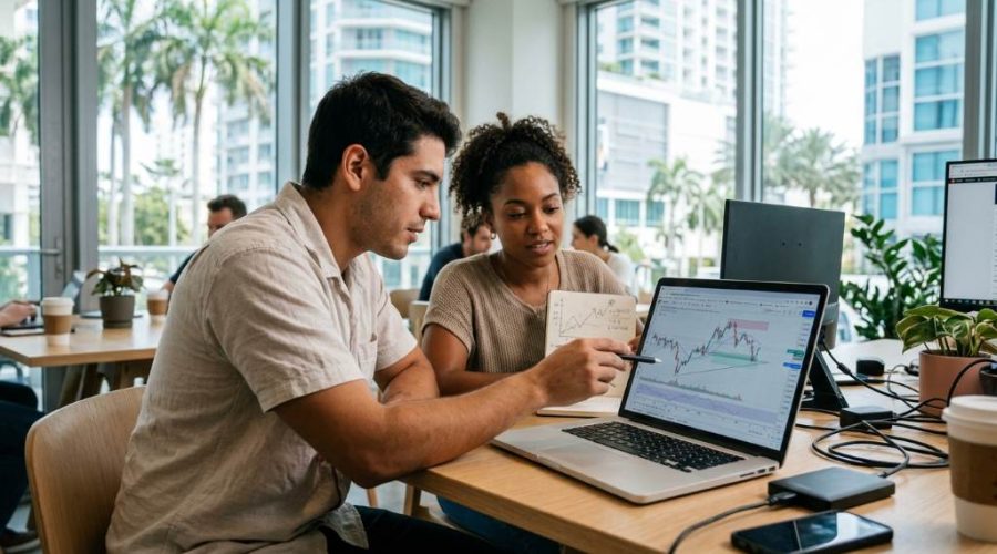 Miami forex day trader testing currency strategies on multiple free charting platforms during active market hours