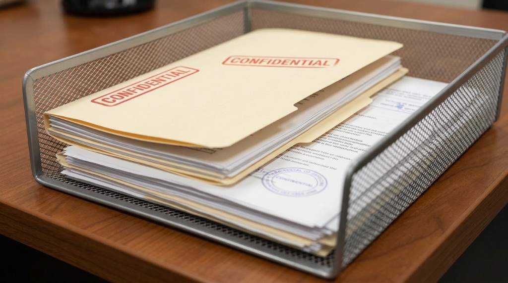 Cross cut paper shredder processing confidential office files